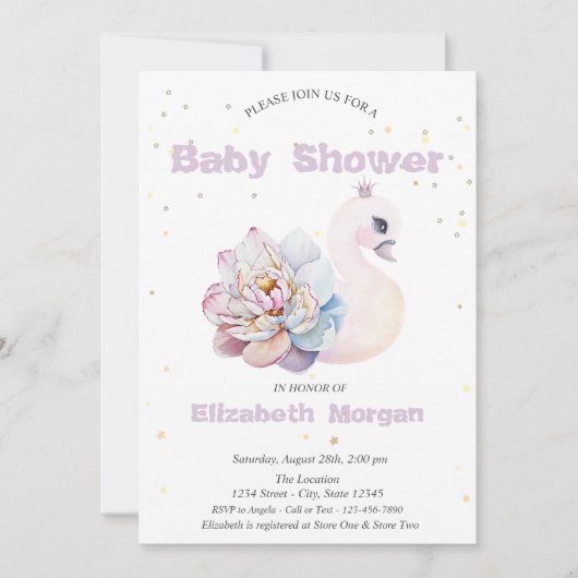 Schattig Baby shower Swan Stars Flowers Kaart (Voorkant)