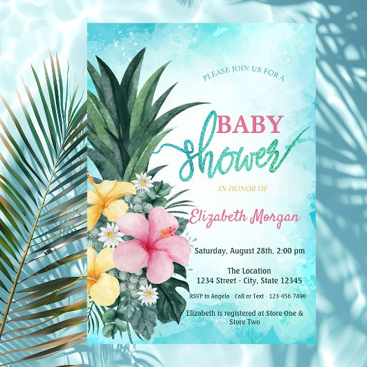 Schattig Baby shower van ananas Tropische Bloemen Kaart