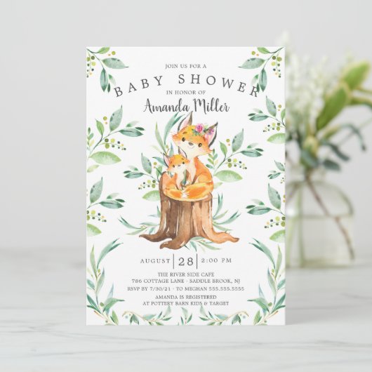 Schattig Baby shower van Baby Fox en mam Kaart (Staand voorkant)