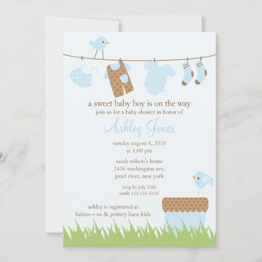 Schattig Baby shower van Clothesline Boy Kaart (Voorkant)