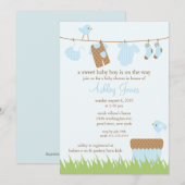 Schattig Baby shower van Clothesline Boy Kaart (Voorkant / Achterkant)