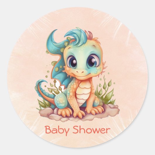 Schattig Baby shower van Little Dragon Fairytale B Ronde Sticker (Voorkant)