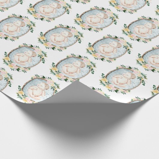 Schattig Baby shower van neonblauw Floral Cadeaupapier (Hoek)
