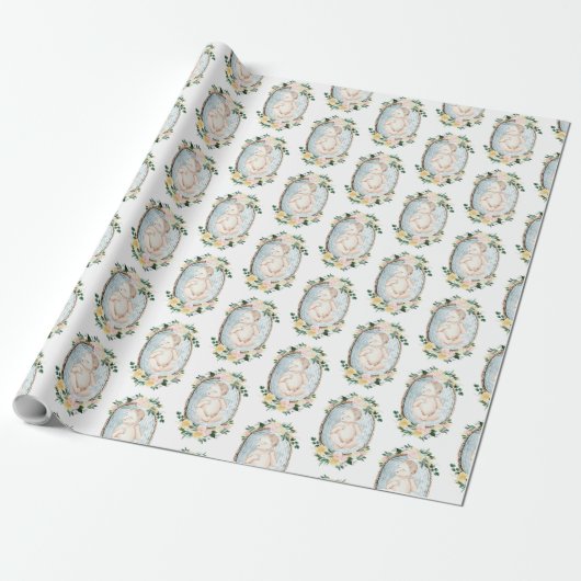 Schattig Baby shower van neonblauw Floral Cadeaupapier (Uitgerold)