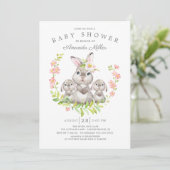 Schattig Baby shower voor moeder en Baby Bunnies Kaart (Staand voorkant)