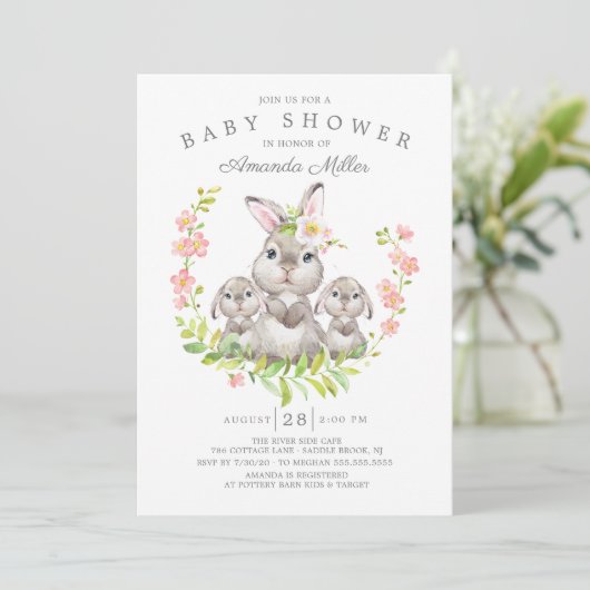 Schattig Baby shower voor moeder en Baby Bunnies Kaart (Staand voorkant)