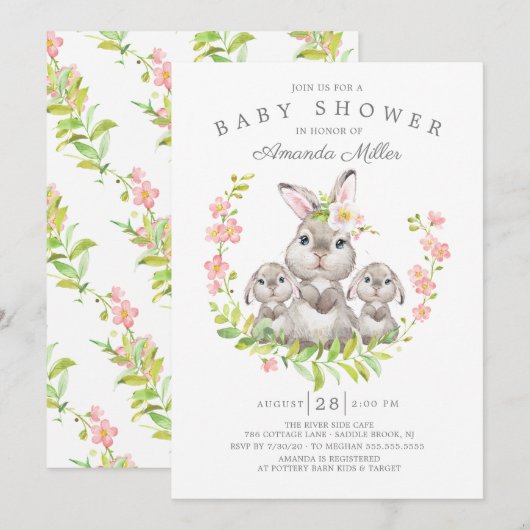 Schattig Baby shower voor moeder en Baby Bunnies Kaart (Voorkant / Achterkant)