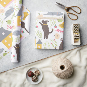 Schattig baby shower voor puppy en vogel cadeaupapier