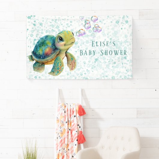 Schattig Baby shower voor schildpadden en bubbels Spandoek (Insitu)