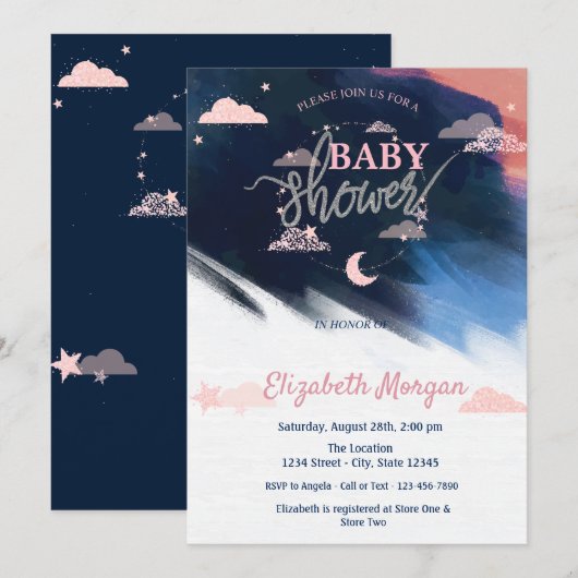 Schattig Baby shower voor sterren en wolken Kaart (Voorkant / Achterkant)