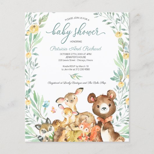 Schattig Baby shower Woodland (Voorkant)