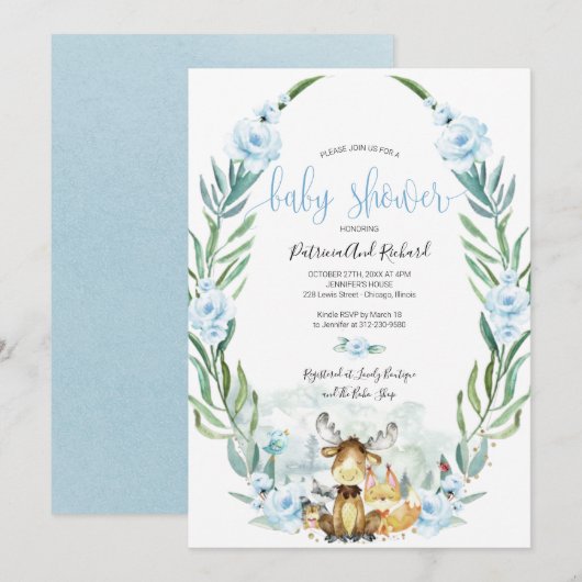 Schattig Baby shower Woodland Floral Greenery Kaart (Voorkant / Achterkant)
