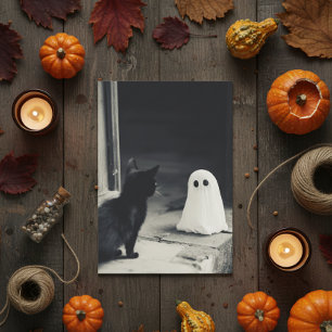 Schattig Baby Spokenkind en Kittens Halloween Feestdagenkaart