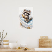 Schattig Baby Wasbeer in Bubbelbad Poster (Keuken)