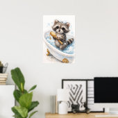 Schattig Baby Wasbeer in Bubbelbad Poster (Thuiskantoor)
