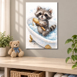 Schattig Baby Wasbeer in Bubbelbad Poster
