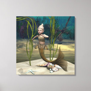 Schattig baby zeemeermin canvas afdruk