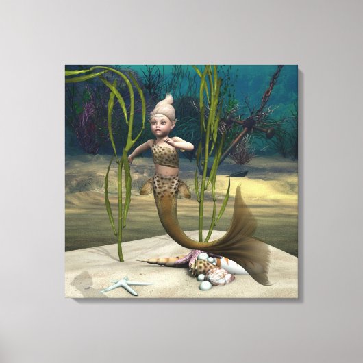 Schattig baby zeemeermin canvas afdruk (Voorkant)