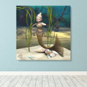 Schattig baby zeemeermin canvas afdruk (Insitu (Houten vloer))