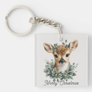 Schattig Babyhert Kerstmis – Waterverf Ree  Sleutelhanger
