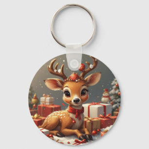Schattig Babyhert Met Feestelijke Gewei Sleutelhanger