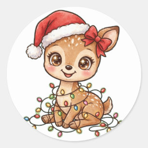 Schattig Babyhertje Kerstman Hoed Kerstlichten Sti Ronde Sticker