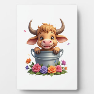 Schattig babyhooglandkoetje met bloemen Kalf Dier Fotoplaat