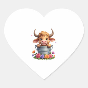 Schattig babyhooglandrund met bloemen Kalf Dier co Hart Sticker