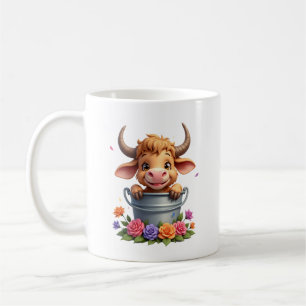 Schattig babyhooglandrund met bloemen Kalf Dier co Koffiemok