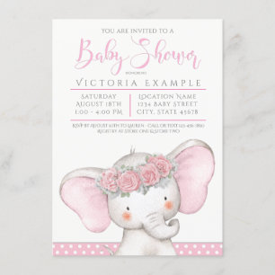 Schattig babymeisje Elephant Baby shower Kaart