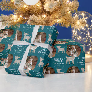 Schattig Baby's 1e Kerst Foto Rendier Cadeaupapier