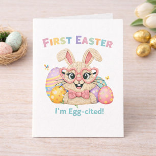 Schattig Baby's Eerste Pasen Ei-citatie Konijn Kaart