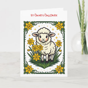 Schattig babyschaap omringd door gele narcissen kaart