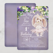 Schattig Ballerina Bunny 1st Birthday Paars Kaart (Voorkant / Achterkant)