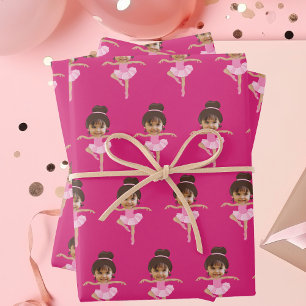 Schattig Ballerina Meisje Aangepaste Kinderen Foto Inpakpapier Vel