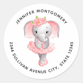Schattig Ballerina Olifant En Pointe Adres Ronde Sticker