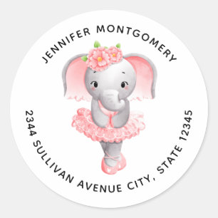 Schattig Ballerina Olifant En Pointe Adres Ronde Sticker