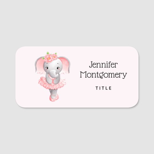 Schattig Ballerina Olifant En Pointe Naamplaatje (Voorkant)