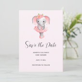 Schattig Ballerina Olifant En Pointe Save The Date (Staand voorkant)