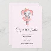 Schattig Ballerina Olifant En Pointe Save The Date (Voorkant / Achterkant)