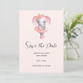 Schattig Ballerina Olifant En Pointe Save The Date (Staand voorkant)