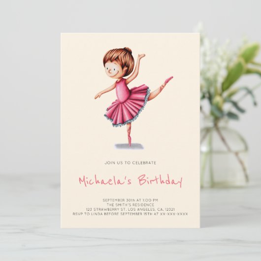 Schattig Ballerina Roze Tutu Dans Meisje Verjaarda Kaart (Staand voorkant)
