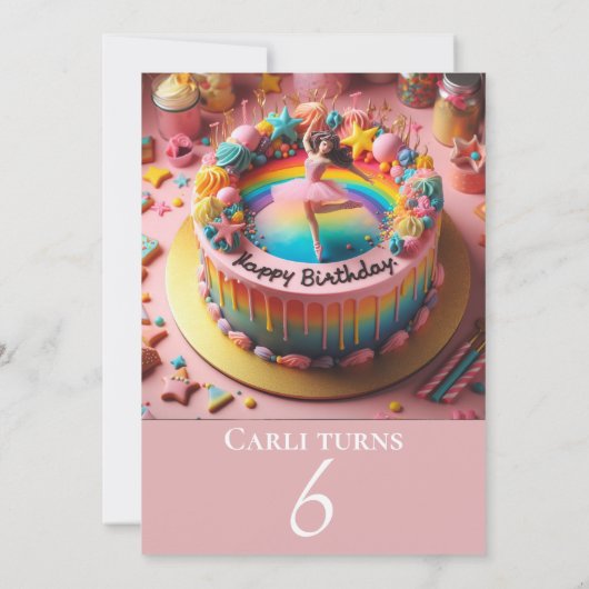 SCHATTIG BALLERINA VERJAARDAGSTAARTFEEST KAART (Achterkant)