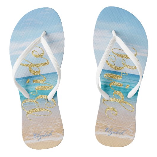 Schattig Beach Gold Glitter Bride - Gepersonalisee Teenslippers (Voetbed)