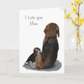 schattig beagle puppy hond knuffelen mama kaart (Gele Bloem)