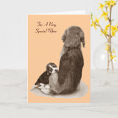 schattig beagle puppy hond knuffelen mama kaart (Gele Bloem)