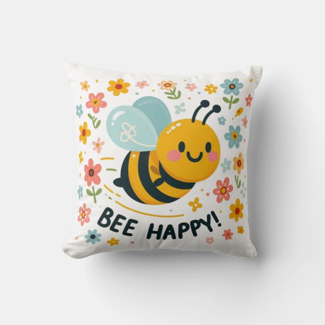 Schattig Bee Happy Pillow Kussen (Voorkant)