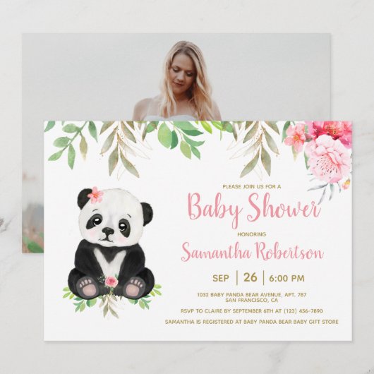 Schattig Beer Blush roze Baby shower Foto Kaart (Voorkant / Achterkant)