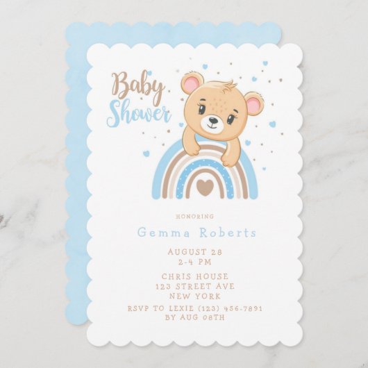 Schattig Beer Boho Rainbow Boy Baby shower Kaart (Voorkant / Achterkant)