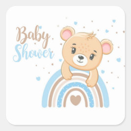 Schattig Beer Boho Rainbow Boy Baby shower Vierkante Sticker